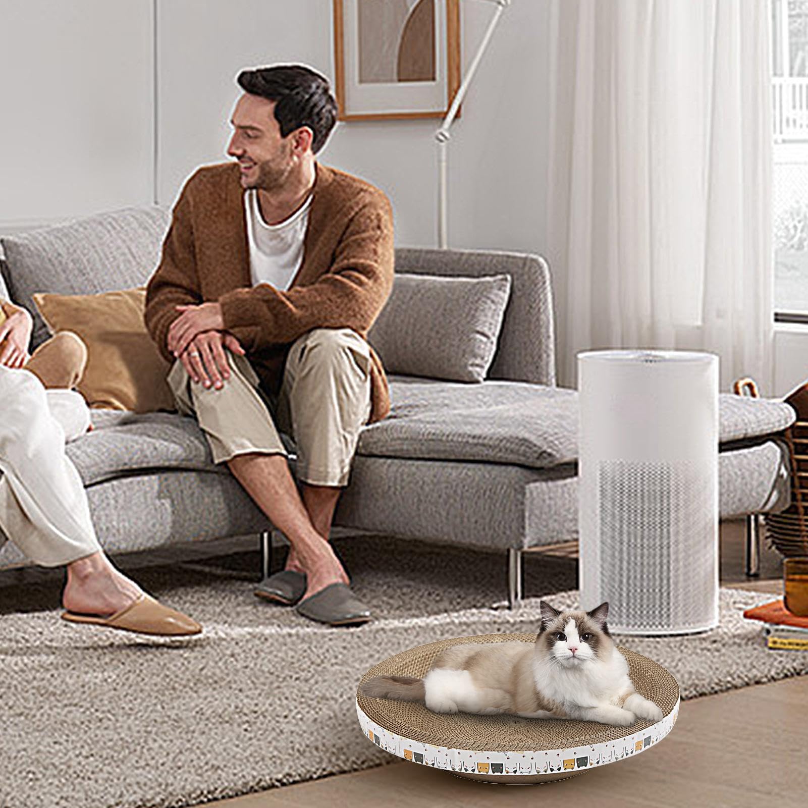 Rascador de cartón para gatos, rascador de gatos en forma de cuenco de | alta densidad para rascar postes y muebles, poste rascador para muebles de interior para gatos de interior que duermen