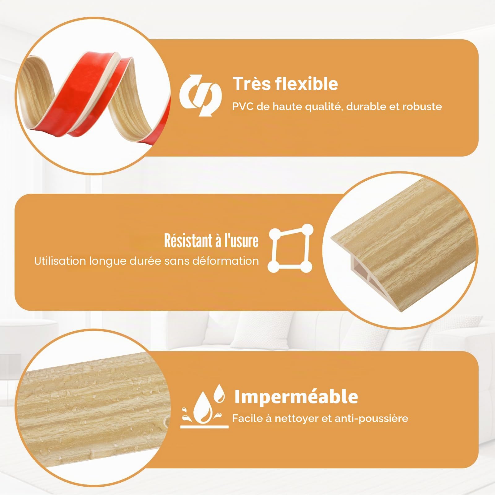Barre de Seuil Adhésive PVC, Profil de Transition pour Rattrapage de Dénivellation, Jonction entre Sols et Portes Hauteur Réglable，Rampe de Seuil Bandes de Transition Sol