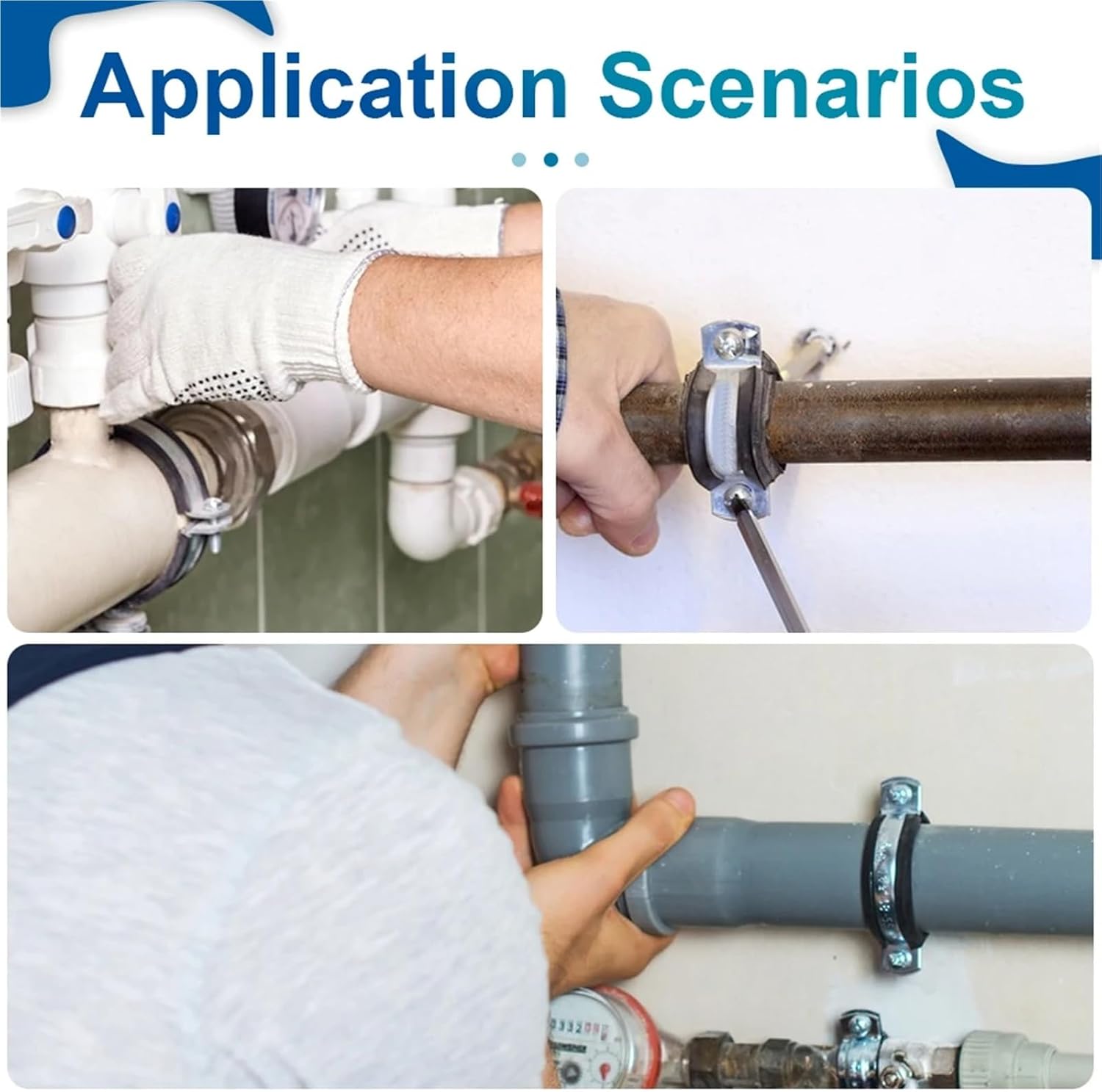 Stainless Steel 2-hole Pipe Clamps with Insulated Rubber Strap Hanger Clamp for Rigid Pipes Hoses Cables(M60 3pcs)