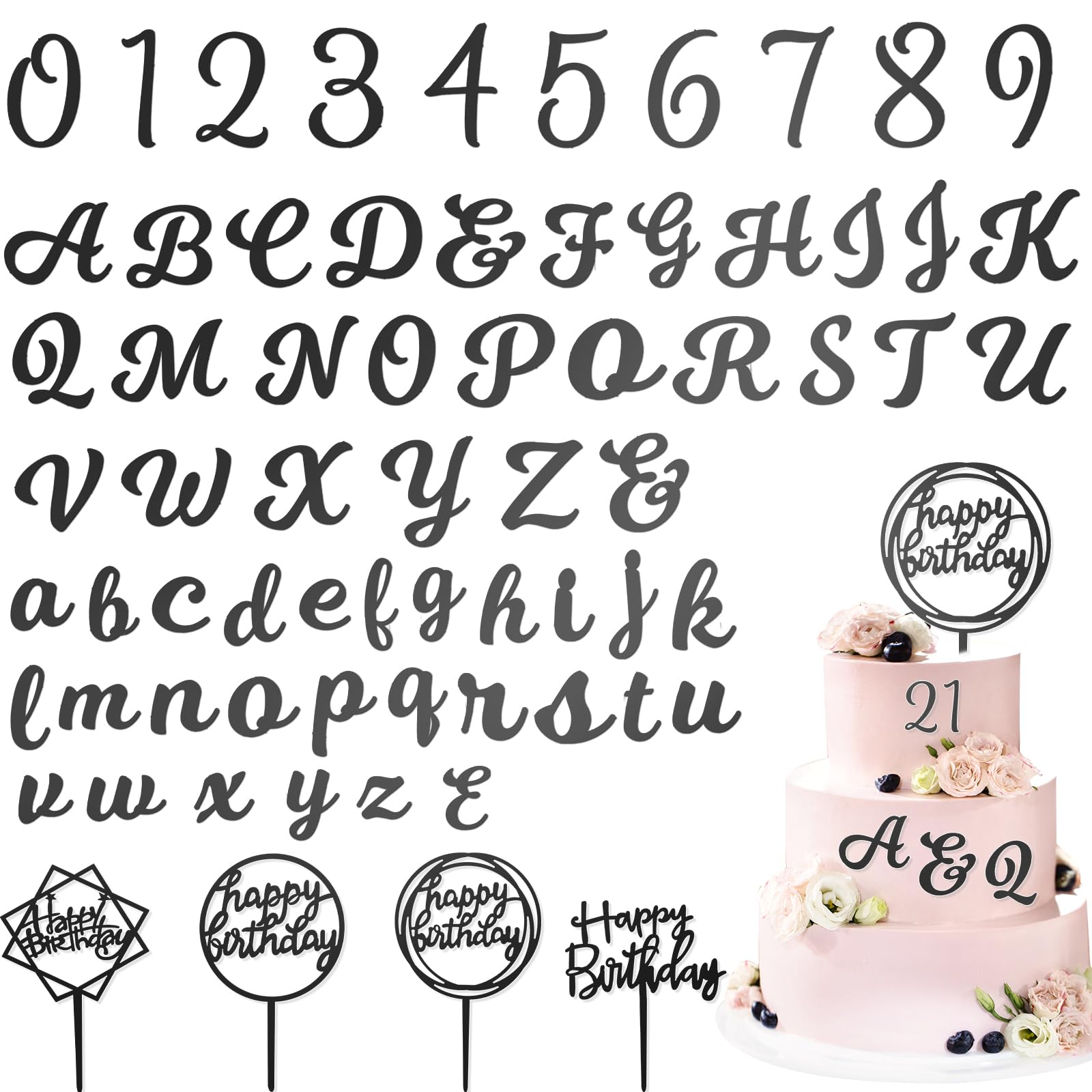Photo 1 of (missng pieces) Teenyyou 68 Pcs Acrylic Alphabet Number Cake Topper 0-9 Number and A-z Letters Personalized Cake Picks Decor DIY Name Cupcake Toppers Graduation Wedding Baby Shower Party(Black)