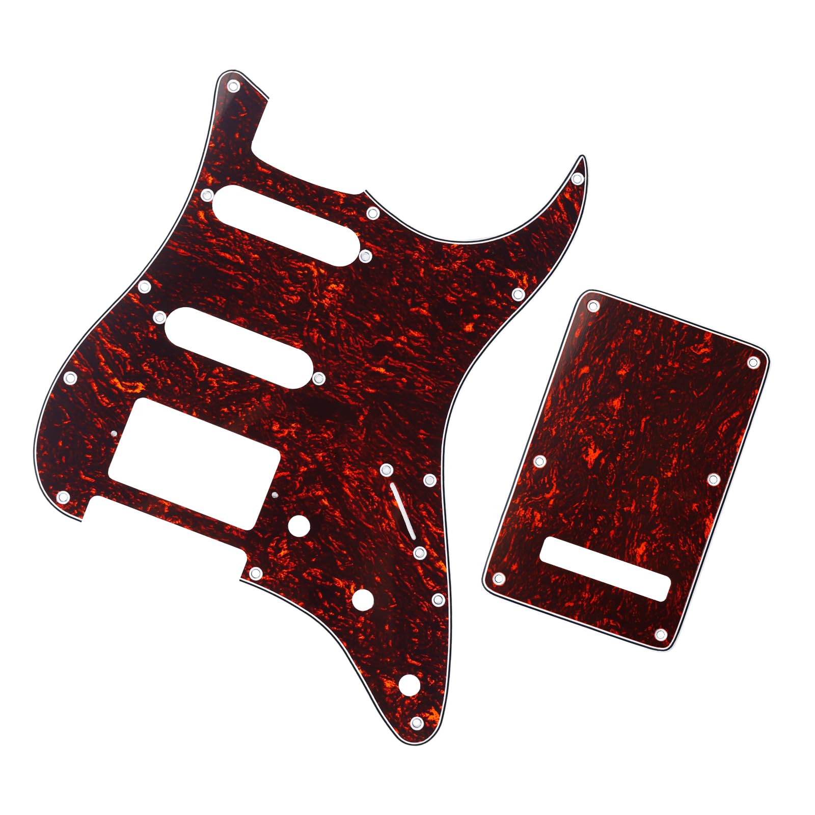 Banworks 4Ply Strat HSS Pickguard 11-Hole SSH Pickguard Scratch Plate with Backplate 6-Hole Trem Tremolo Cover Set for USA/Mexican Modern Style Standard Stratocaster ST JT/HB-09 Red Tortoiseshell - Image 4