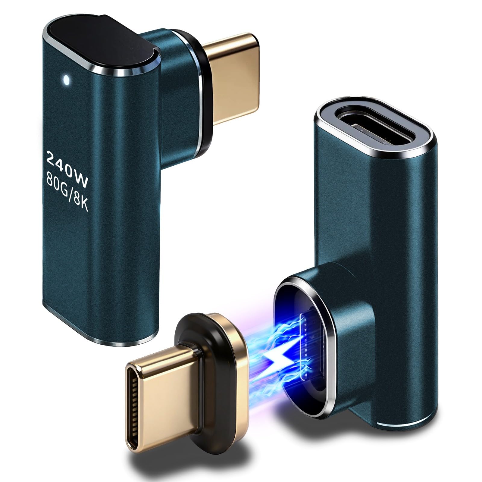 Adapter magnetyczny USB C 90 stopni - 2 sztuki 240 W USB-C adapter magnetyczny 24 pin - wtyczka magnetyczna typu c 80 Gb/s 8K szybkie ładowanie i transmisja danych do laptopa, tabletu