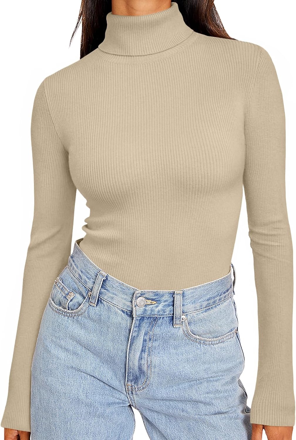 LILLUSORY Womens Turtleneck Ribbed Sweaters Knit Slim Fit Lightwight Pullover Tops Long Sleeve Fall Fashion Clothes 2025