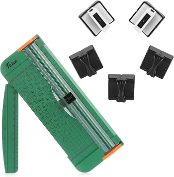 Firbon Green A4 Paper Cutter Bundle with 5Pcs Black Refill Blades, 12 Inch Paper Trimmer with Side Ruler for Scrapbooking, Craft, Coupon, Label, Cardstock