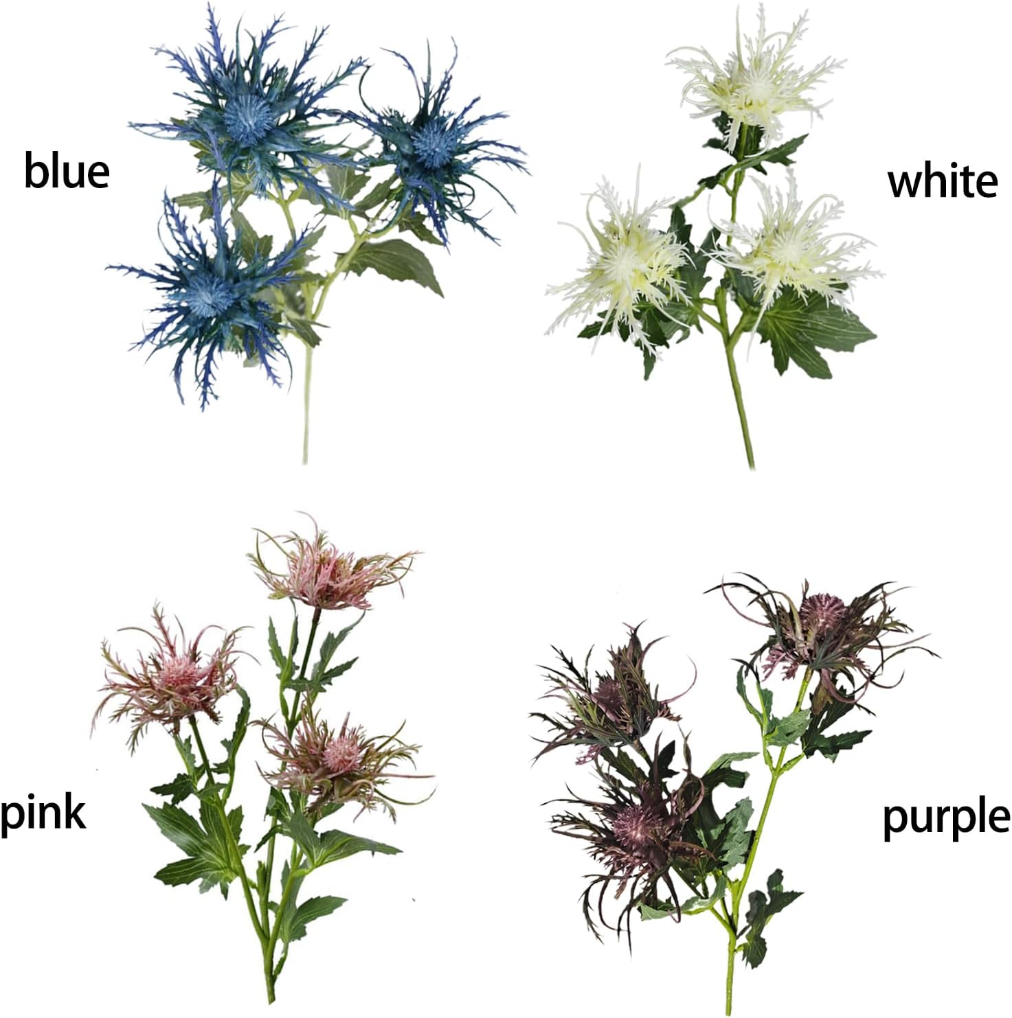 3Pcs Artificial Thistle Flower Branches, Faux Thistle Flower Bouquet Simulation Sea Holly Plant Stem for Wedding Party Home Office Photography Props Decoration(Purple)