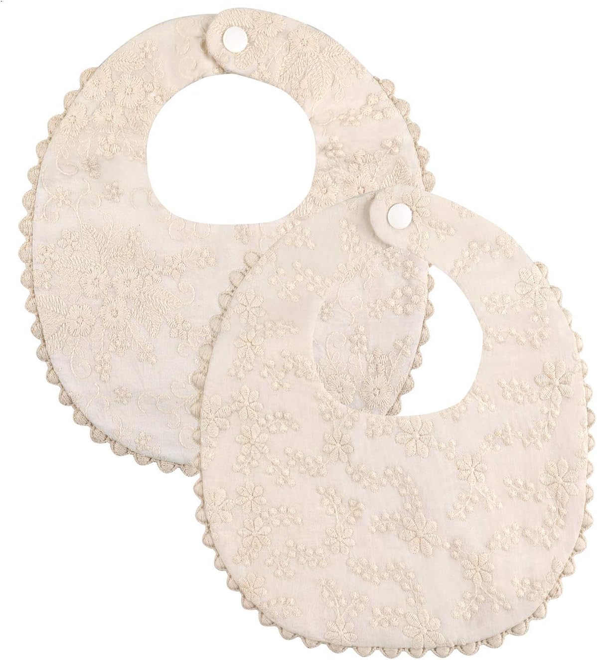 Baby Bib For Girls,Reversible Waterproof Handmade Natural Cotton Baby Drool Bib 0-12 months 2 Pack (off-white color, 0-12 months)
