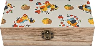 Wooden Storage Box Container with Hinged Lid - Decorative Lockable Chest for Keepsakes - Rustic Wood Boxes for Crafts Art Hobbies Chicken Pattern Wooden Gift Box