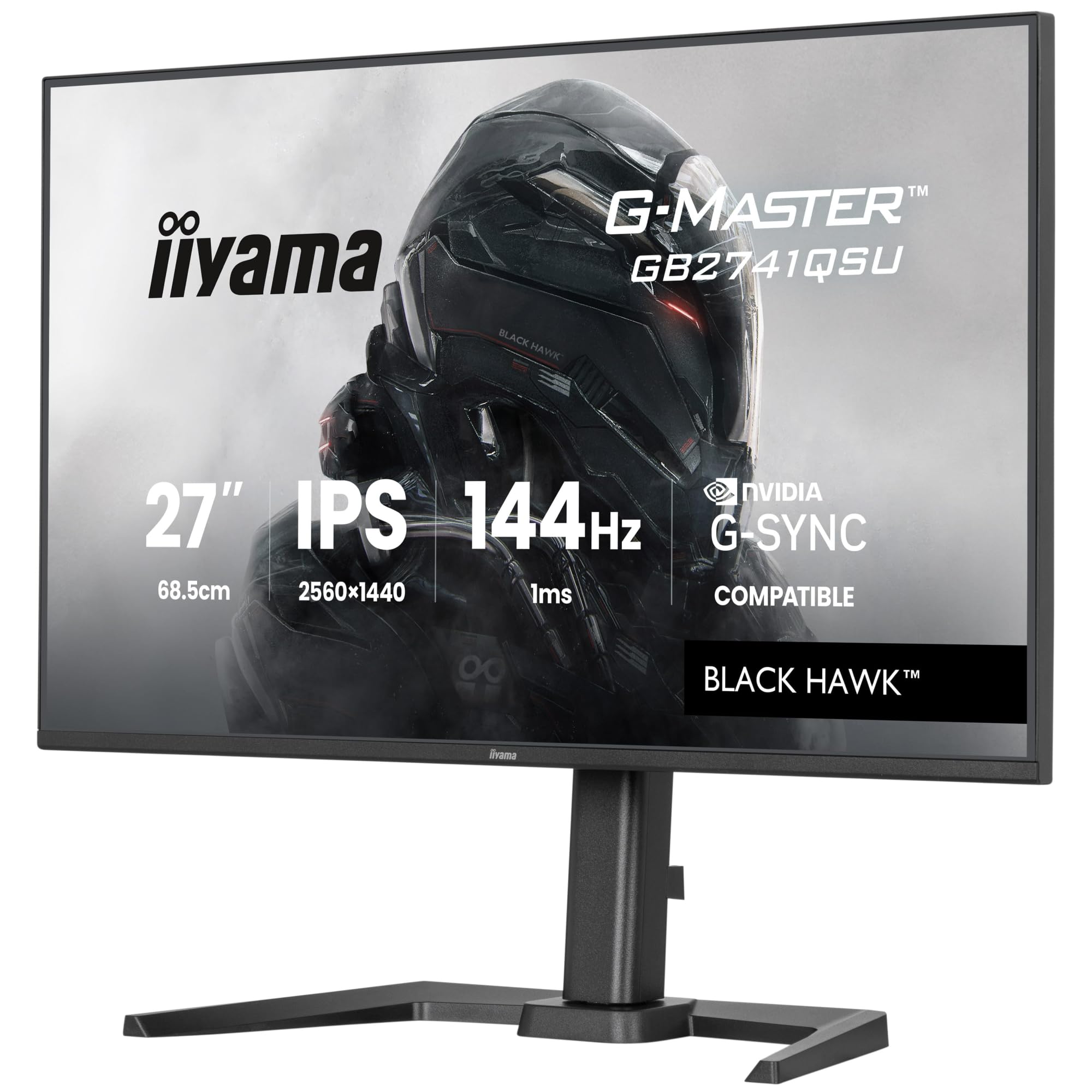 iiyama Ecran G-Master Black Hawk, GB2741QSU-B1 IPS, Adaptive Sync, QHD@144Hz, 1ms, 350cd, HP, HDMI/DP/USB HUB, réglable en Hauteur, Black Tuner, G-Sync Compatible