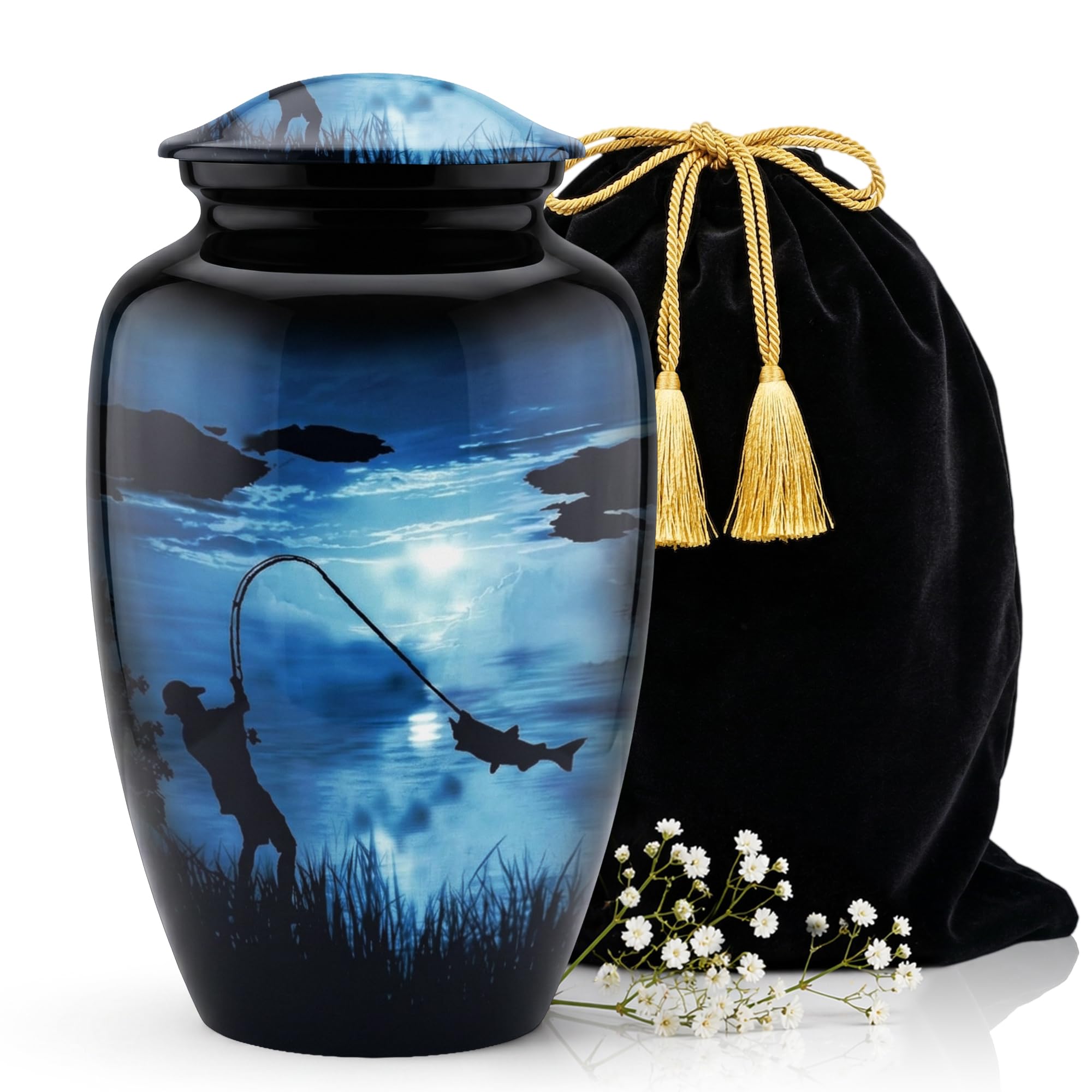 Stonlif Grande urne funéraire de pêche pour Cendres humaines Adultes mâles Femelles – Urne décorative de pêche pour Homme et Femme 90,7 kg | Urne de pêche pour Papa, Homme, Cendres humaines | Grande