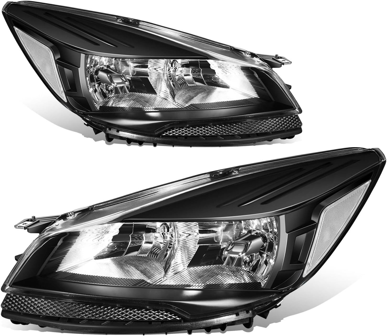 Auto Dynasty Headlights Assembly HeadLamps Compatible with 2013 2014 2015 2016 Ford Escape 3rd Gen, Driver and Passenger Side, Black Housing Clear Corner