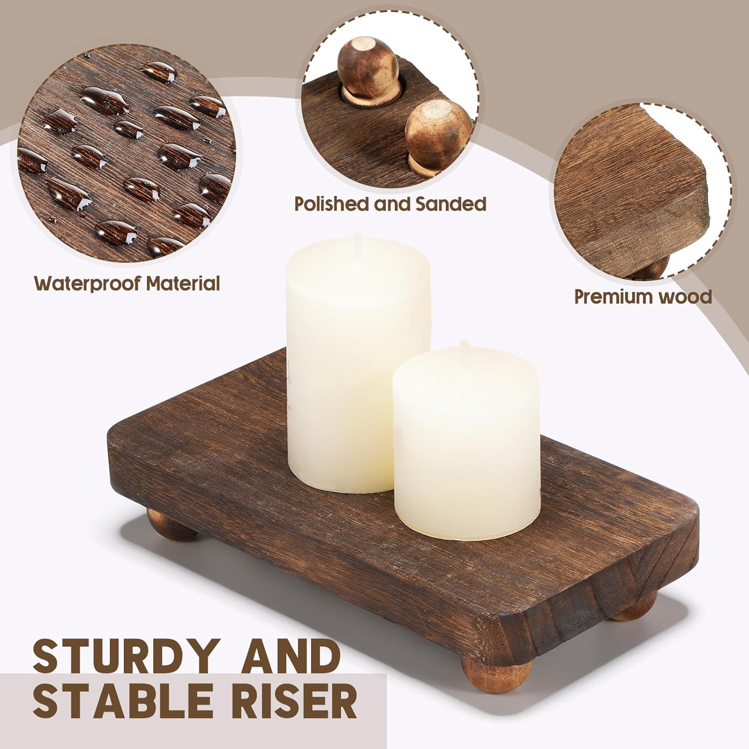 Maitys 3 Pcs Wooden Risers for Display Pedestal Stand Wooden for Decor Farmhouse Vintage Rustic Stackable Kitchen Stand Tray Riser, 3 Sizes(12 x 6.7, 8 x 4.7, 4 x 2.8 in,Brown)