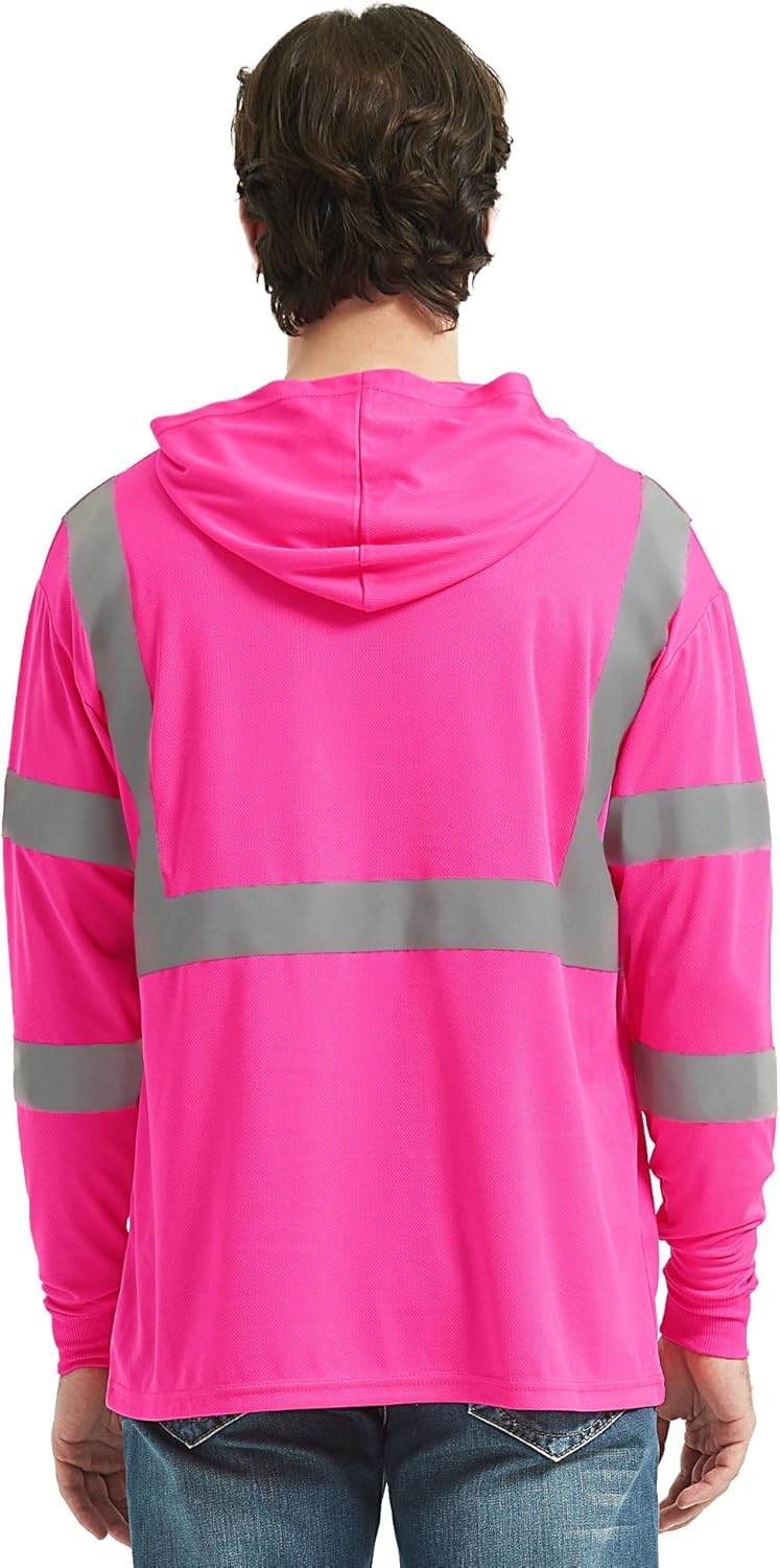 ProtectX 3-Pack Men's High Visibility Heavy Duty Breathable Long Sleeve Reflective Safety T-Shirts for Work Construction