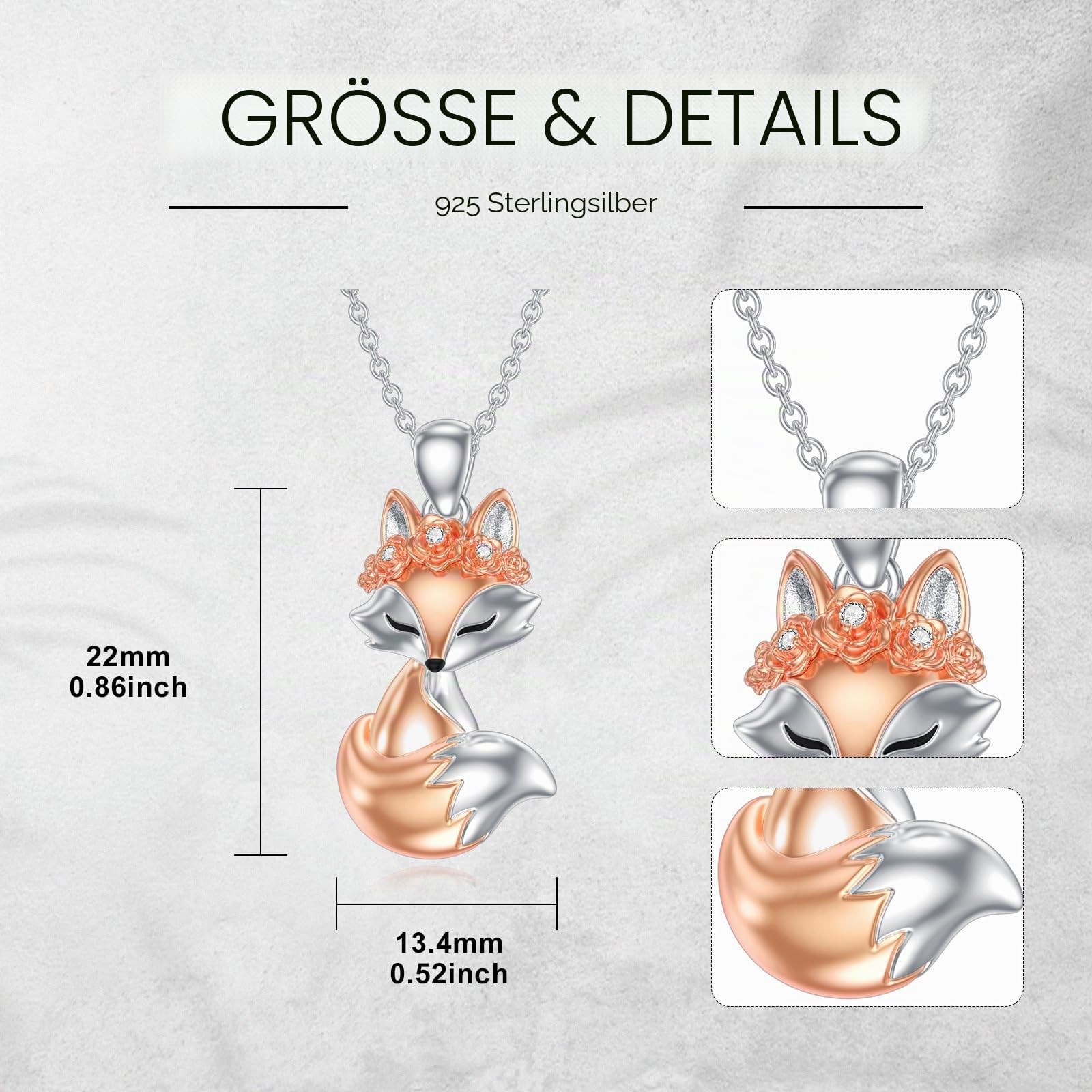 Diamant Fuchs Kette für Damen 925 Sterling Silber Fox Anhänger Halskette mit Lab-Grown Diamant Schmuck Geschenke