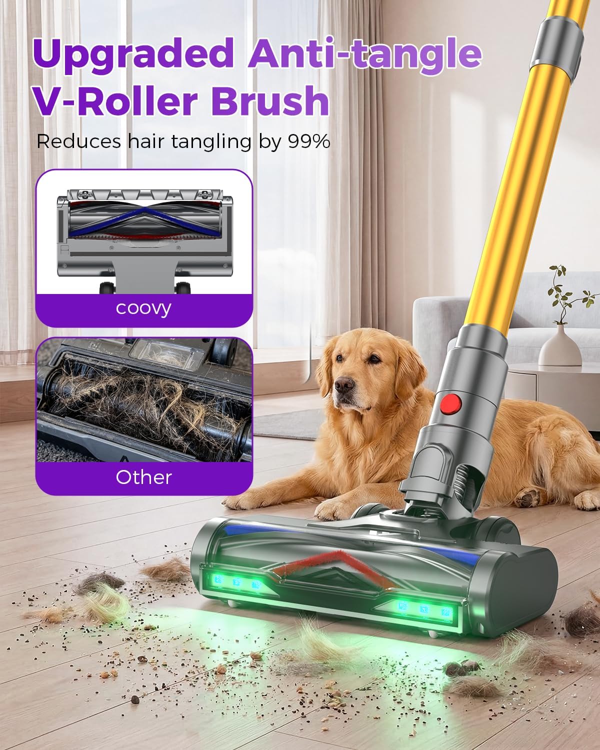 Coovy SU7 Ultra Cordless Vacuum Cleaner, 55KPa/650W 80Mins Runtime Powerful Suction Stick Vaccum for Whole-House Cleaning, Self-Standing Anti-Tangle Vac for Hard Floors Carpet Pet Hair, Ultra Version thumbnail