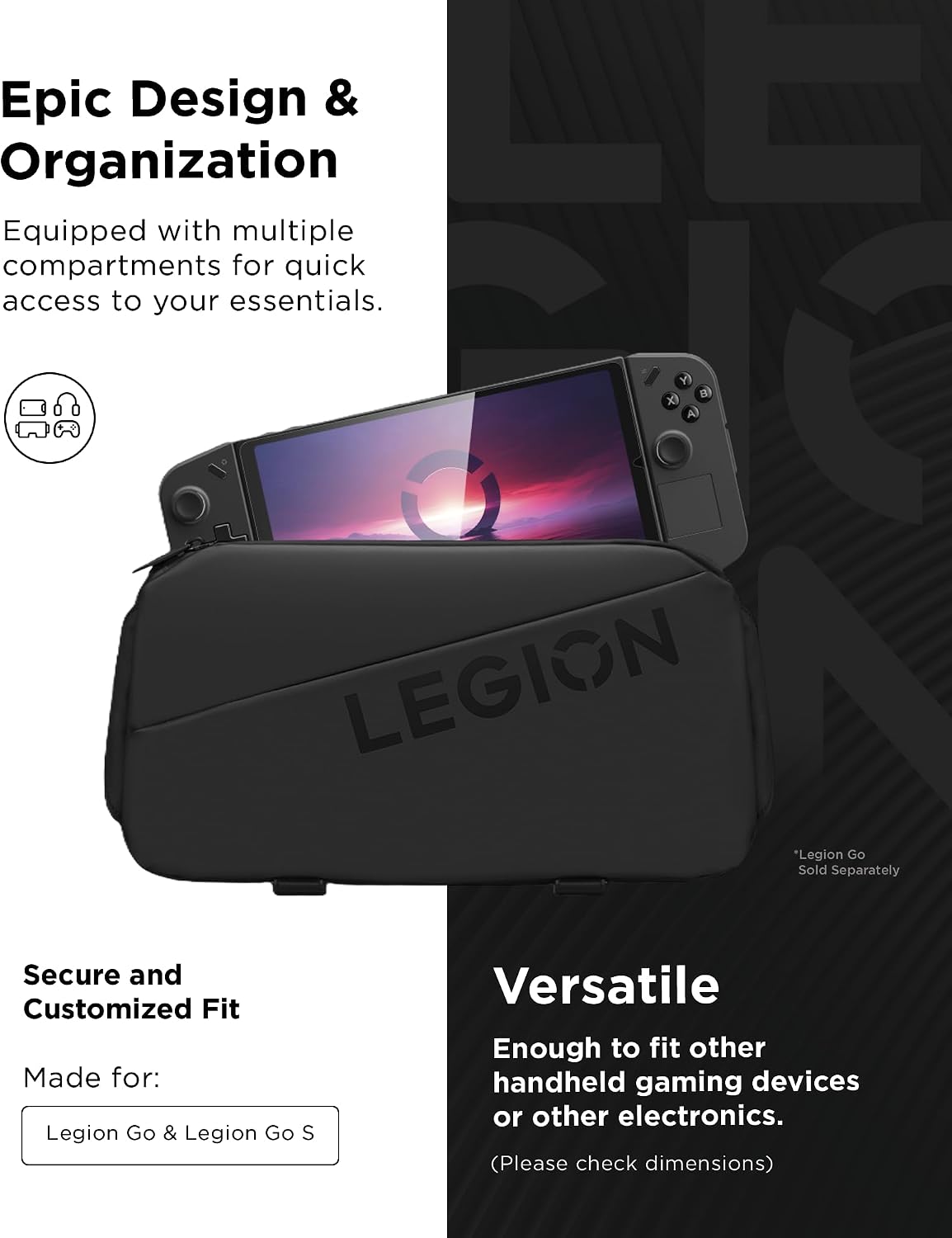 Lenovo Bandolera Legion (Material Impermeable, Múltiples Compartimentos, Bolsillo Lateral Oculto, Correa Ajustable) Color Negro 4