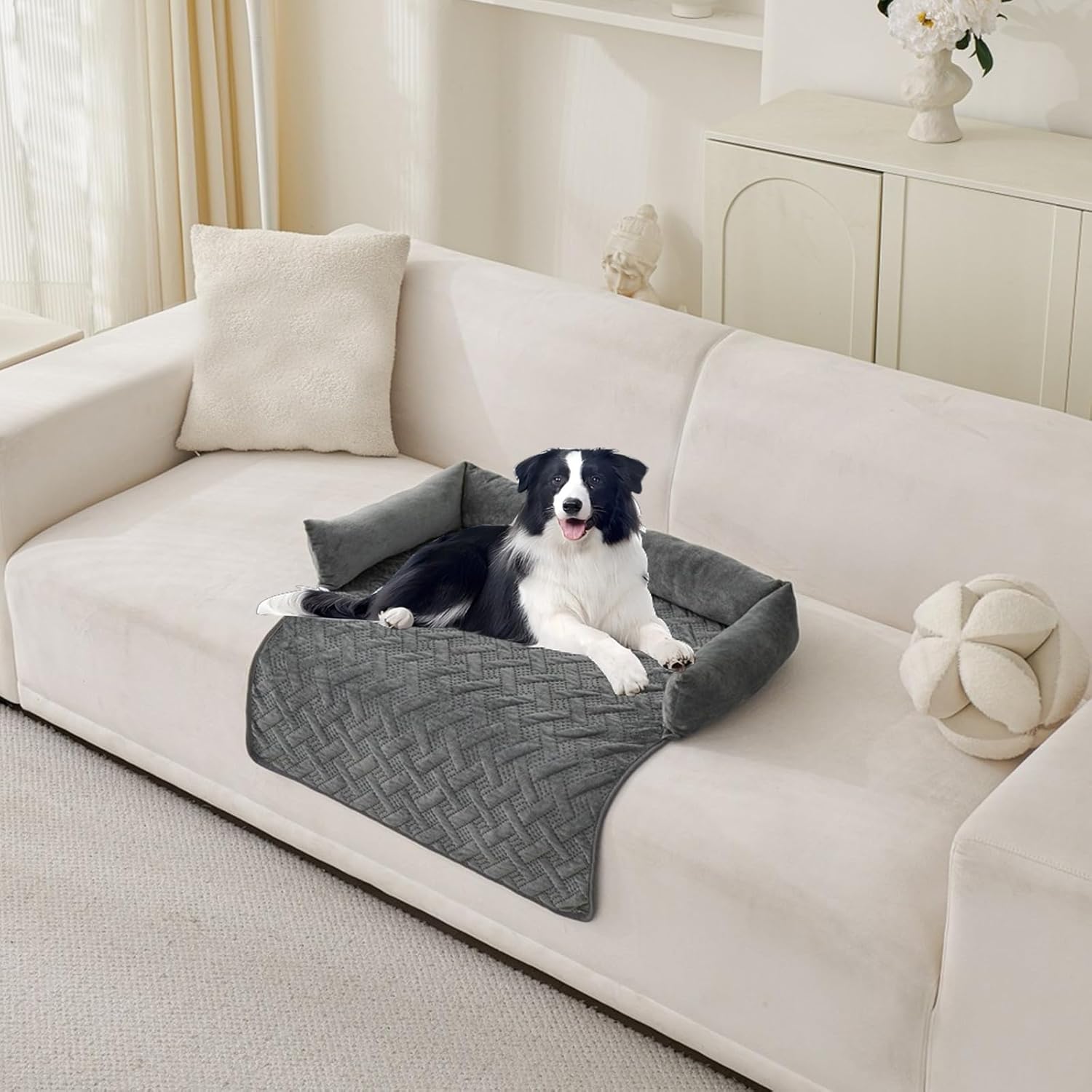 Plush Pet Sofa Cushion with Pillow Waterproof, Non-Slip Couch Cover for Dogs and Cats, Soft Sleeping Nest Bedding Pad with Furniture Protector (Dark Grey,70 * 120cm)