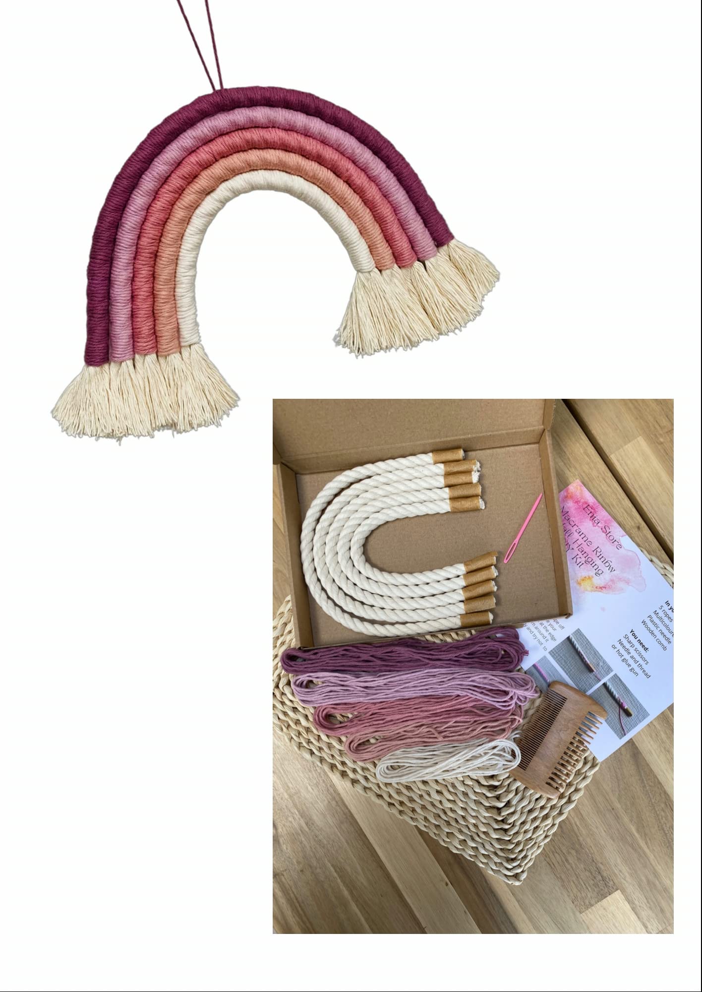 Enia Store Dusty Pink Macrame Rainbow Crafts Kit For Beginners With Instructions (Dusty Pink)