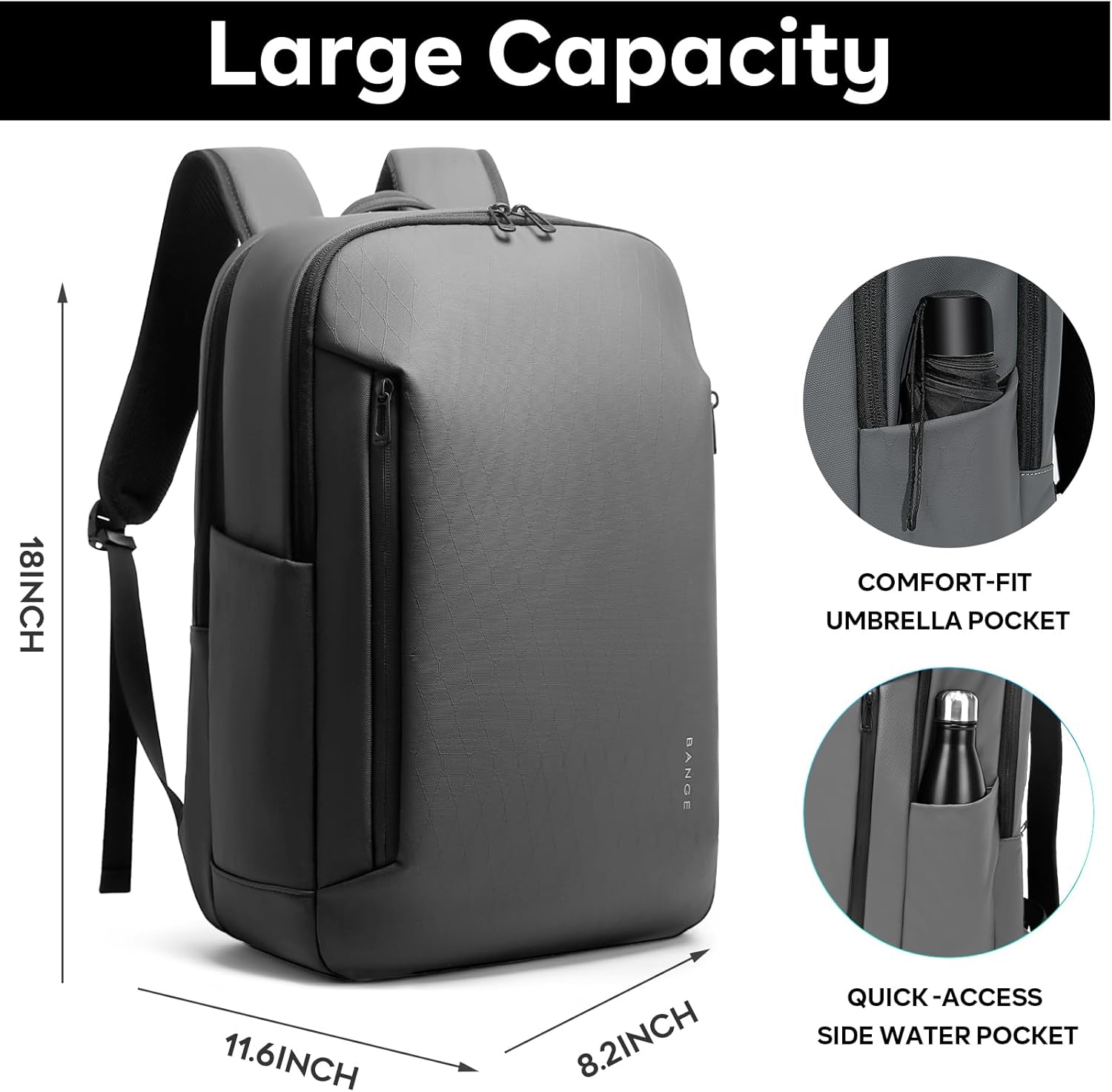 BANGE Business Smart Backpack for Men and Women,can holds 15.6 Inches Laptop Backpack, Waterproof Commute Work Travel Backpack, Flight Carry-On (gray) - Image 4