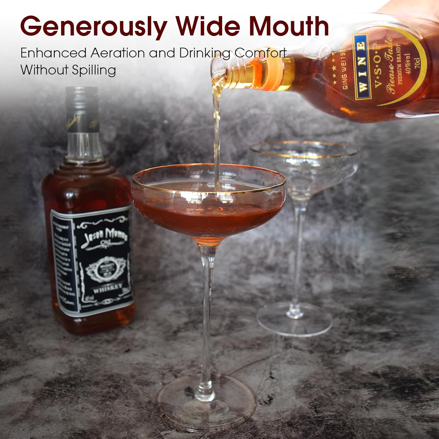 Vintage Coupe Glasses Set of 4, Tall Stemmed Martini Glasses, Gold Rim Cocktail Champagne Glasses, Perfect for Bar, Martinis, Margaritas, Parties, Ideal Gift Choice, 7.7oz Clear