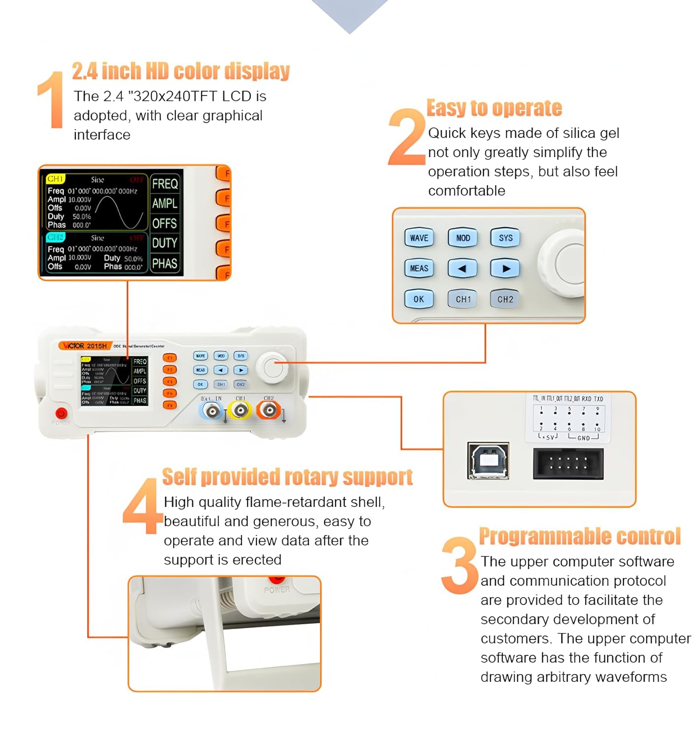 2015H 2040H 2060H Sine Wave 15/40/60MHz DDS Digital Signal Generator Dual-channel USB 2Vpp-20Vpp Range Function Generator(RUOSHUI 2060H)