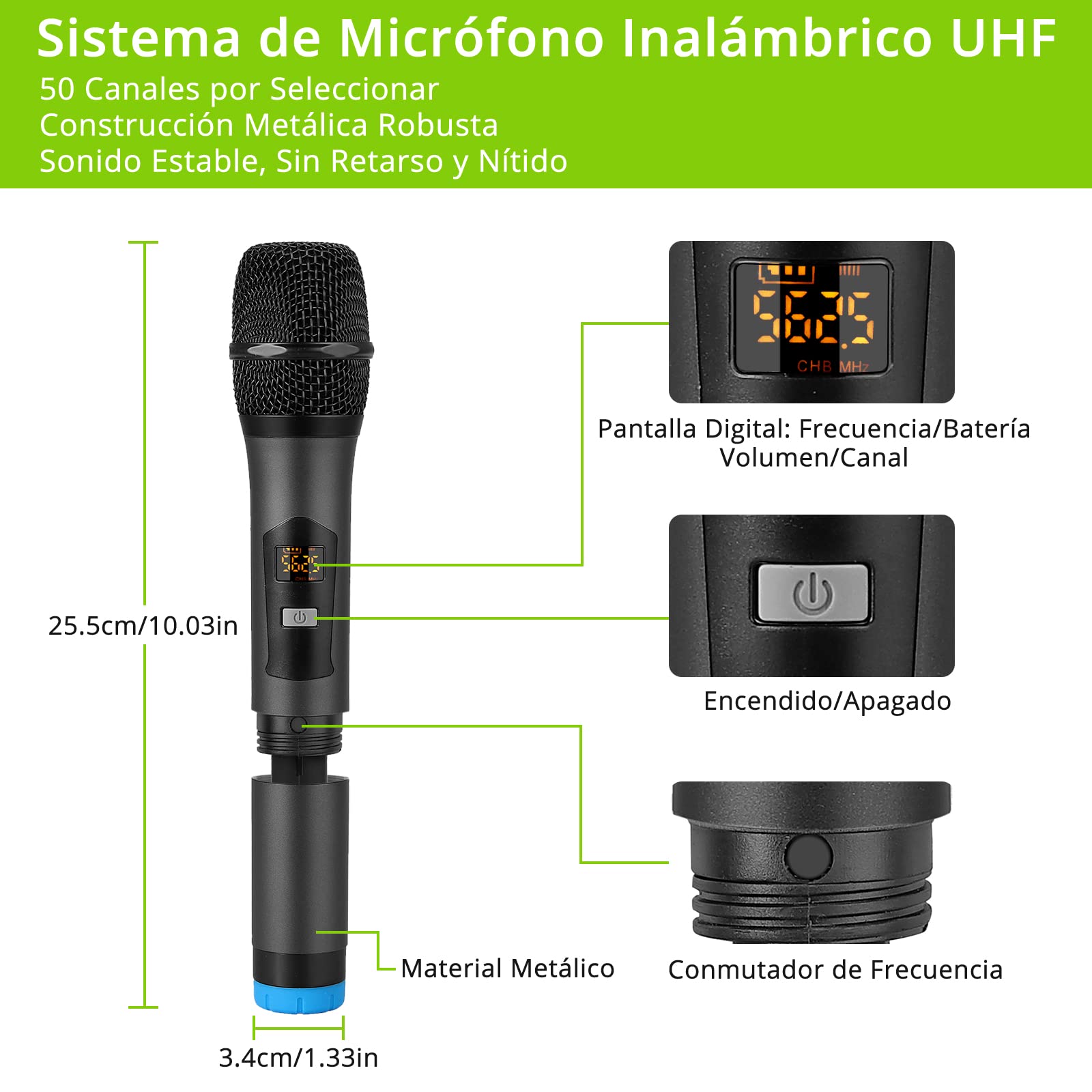 LiNKFOR Sistema de Micrófono Inalámbrico UHF 50x4 Canales Micrófonos Inalámbricos Portátiles con Eco Bluetooth Entrada y Salida AUX Frecuencia Elegible para Karaoke Bodas DJ Iglesia Regalo