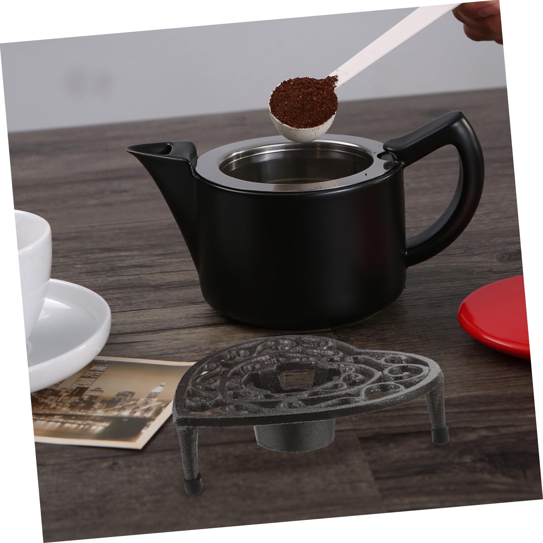 Alipis Calentador De Tetera De Hierro Fundido Soporte Tripod para Té y Café con Portavelas Estable y Duradero para Uso Casa y Eventos