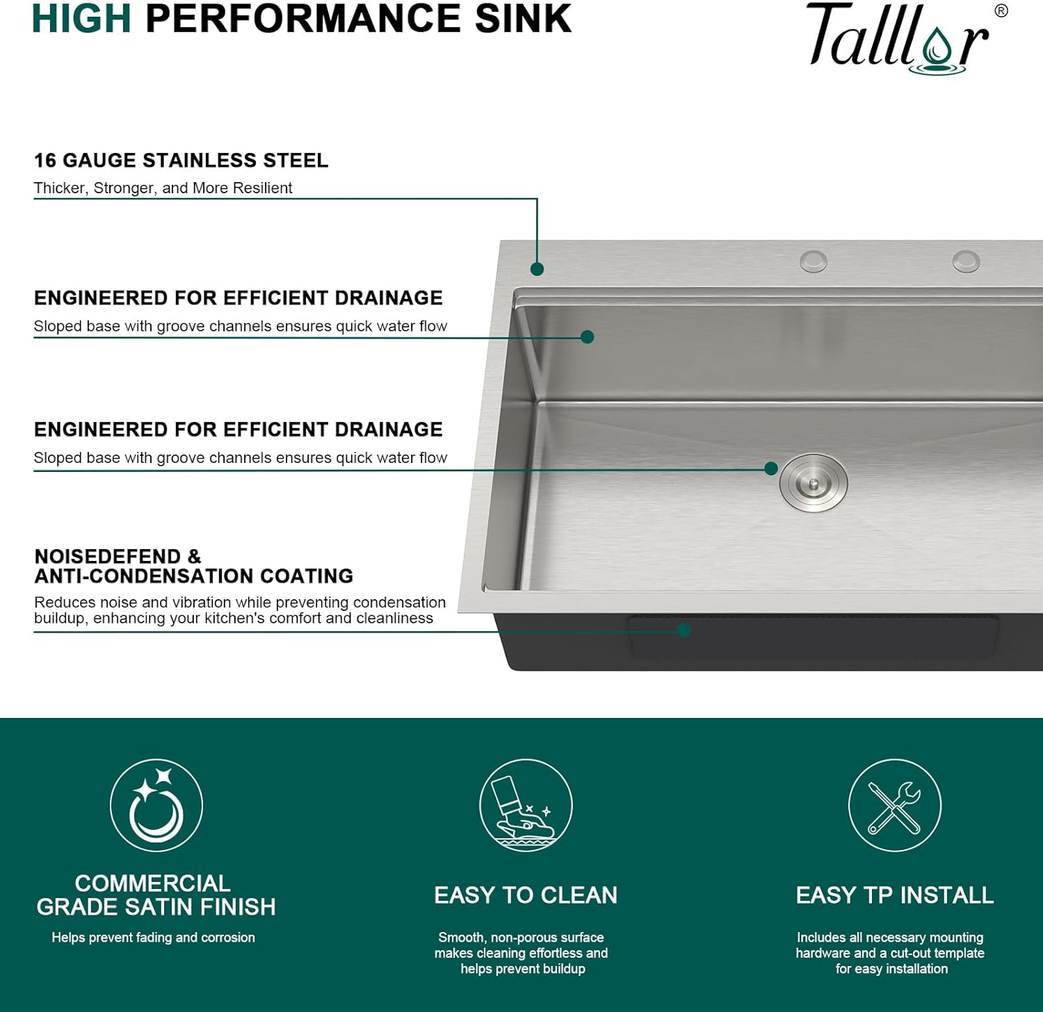 36 Drop In Kitchen Sink Workstation - 36"x22" Kitchen Sinks Drop In Stainless Steel 16 Gauge Single Bowl Handmade Topmount Large Over Counter Sink Basin #TLT-0044