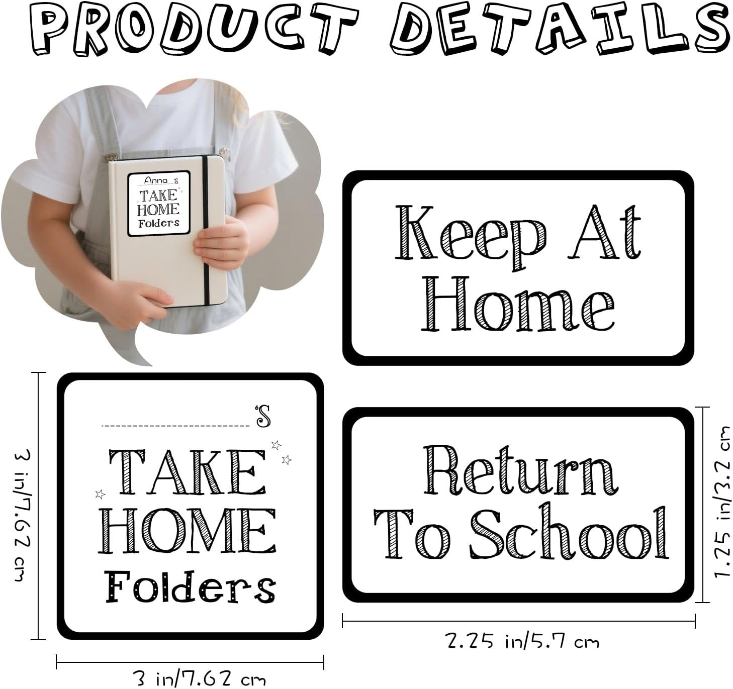 360pcs Student Homework Folder Labels Take Home & Return to School Stickers-Folder Decals for Office, Classroom Organization (Black)