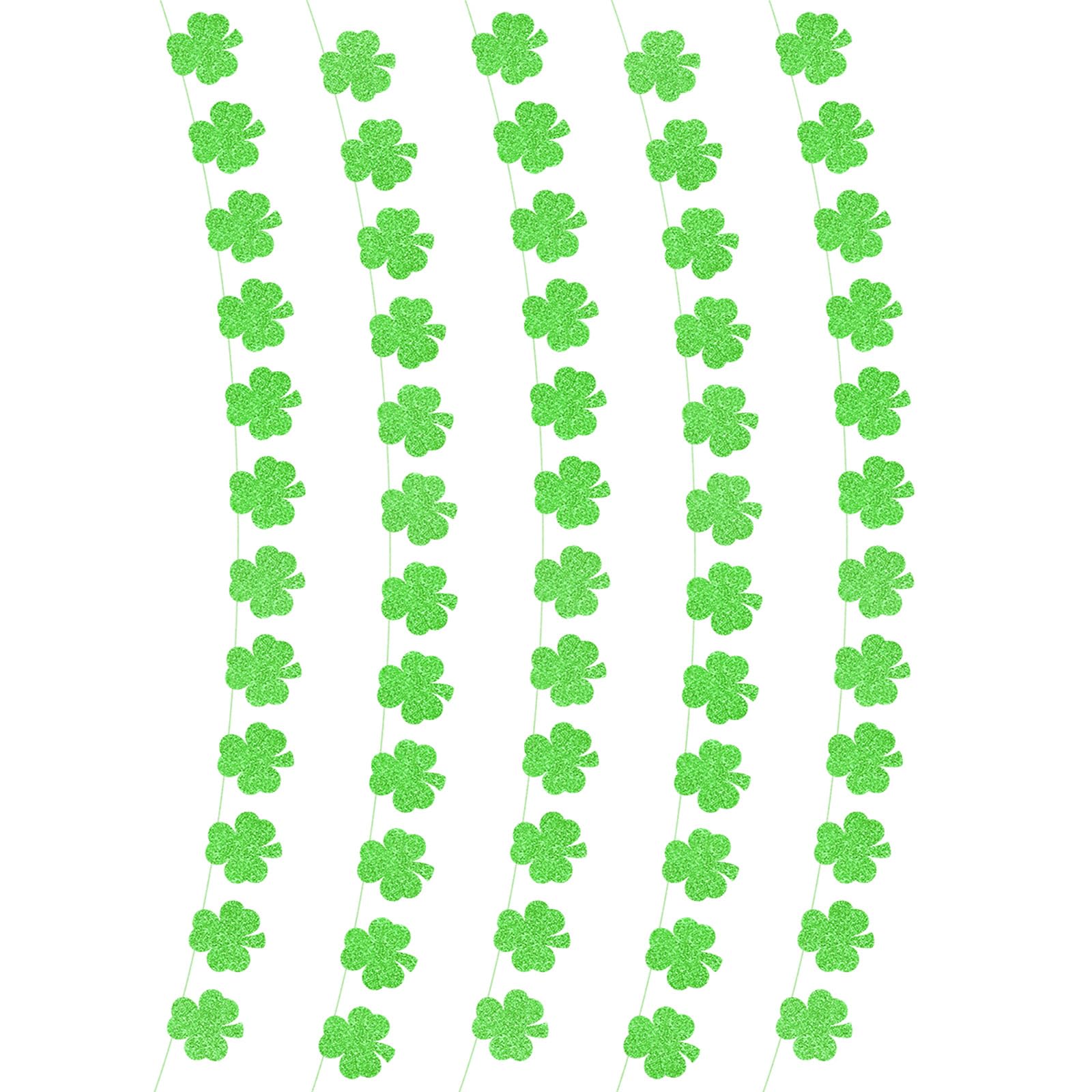 LUCKGONI Double Side Glittering Paper Leaves Bunting Patricks Day Decoration for Wall Door Mantels Irish Festival Celebration