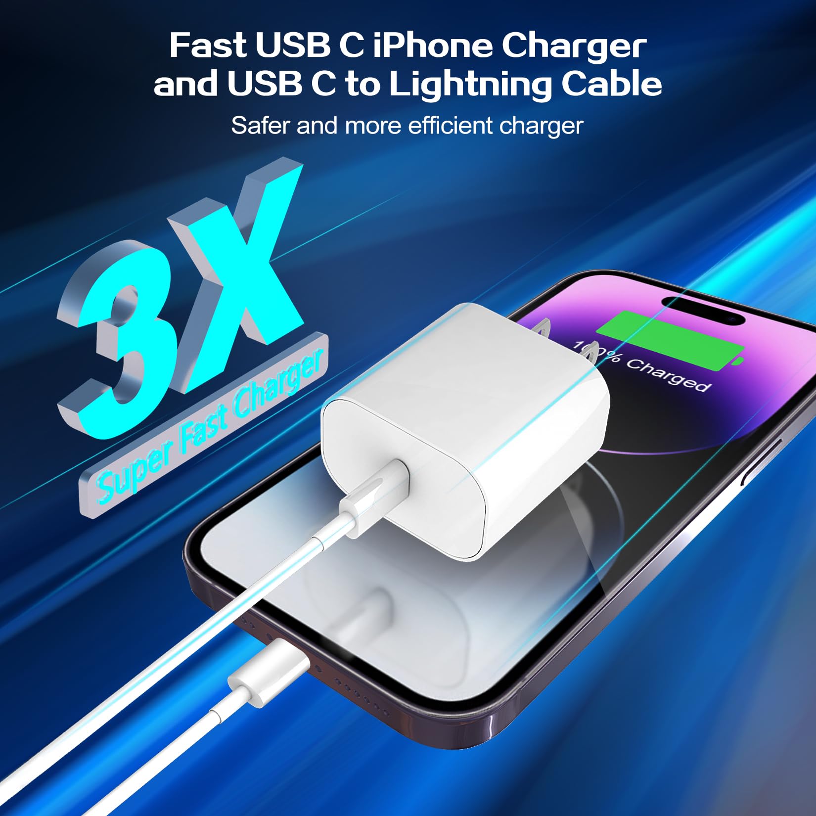 Apple iPhone Charger - 2Pack Fast Charging Block, 10FT USB C Lightning Cable for iPhone 14/14 Pro/13/12/11/XR/SE/X, iPad