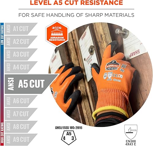 Miniatura 2 de Ergodyne ProFlex 7551 - Guantes de trabajo impermeables para invierno, resistentes a los cortes ANSI A5, palmas recubiertas de nitrilo arena, forro