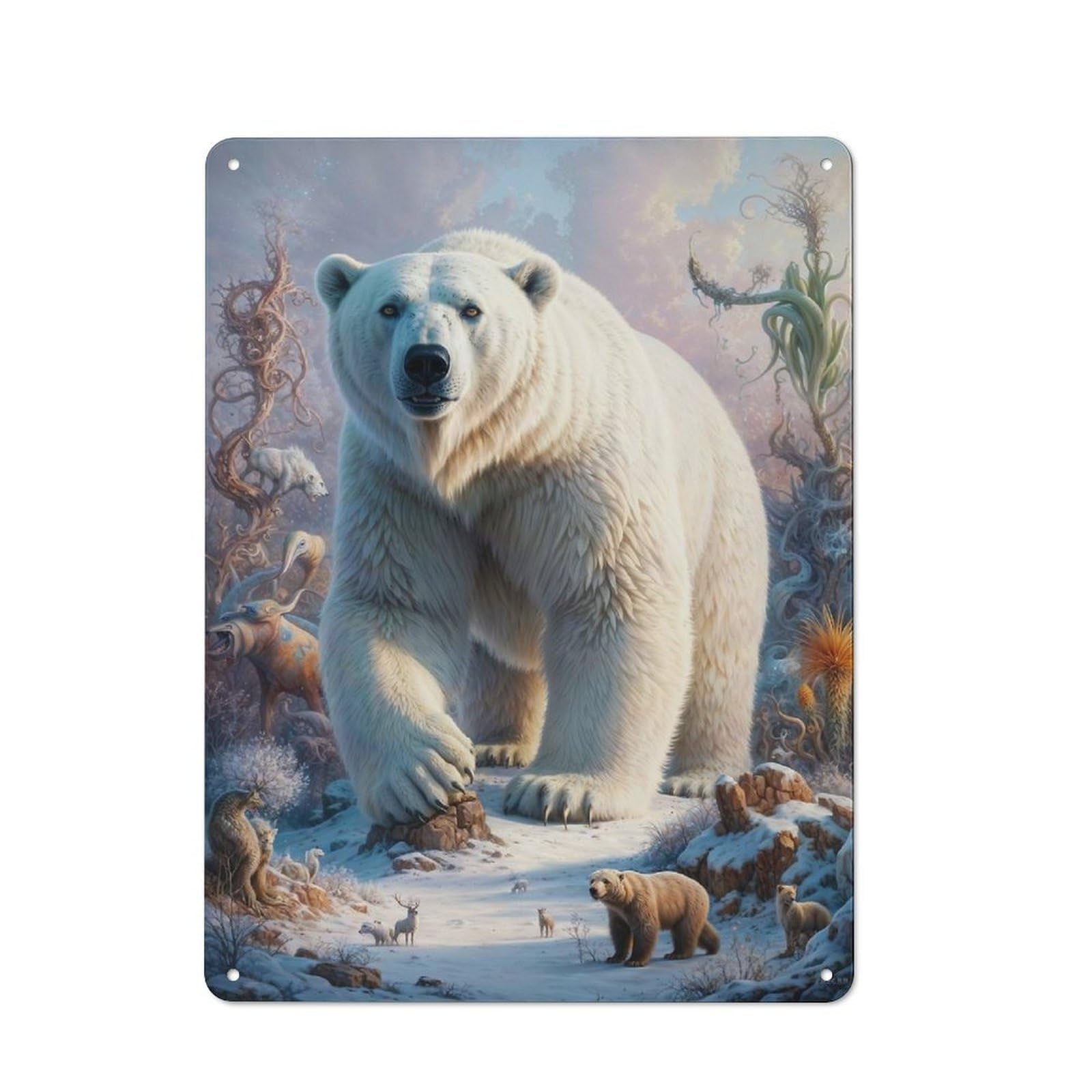 Junmoney Polar Bear Ice King Rustic Metal Plaque 40X30cm For Guest Room Or Hallway, A Decorative Metal Sign For Guest Rooms And Hallways