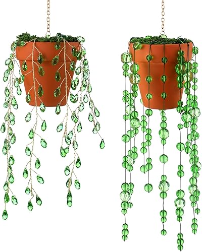 Miniatura 7 de 2 atrapasoles de cristal para colgar en la ventana, campanillas de viento con cuentas, plantas suculentas, plantas verdes, campanillas de viento