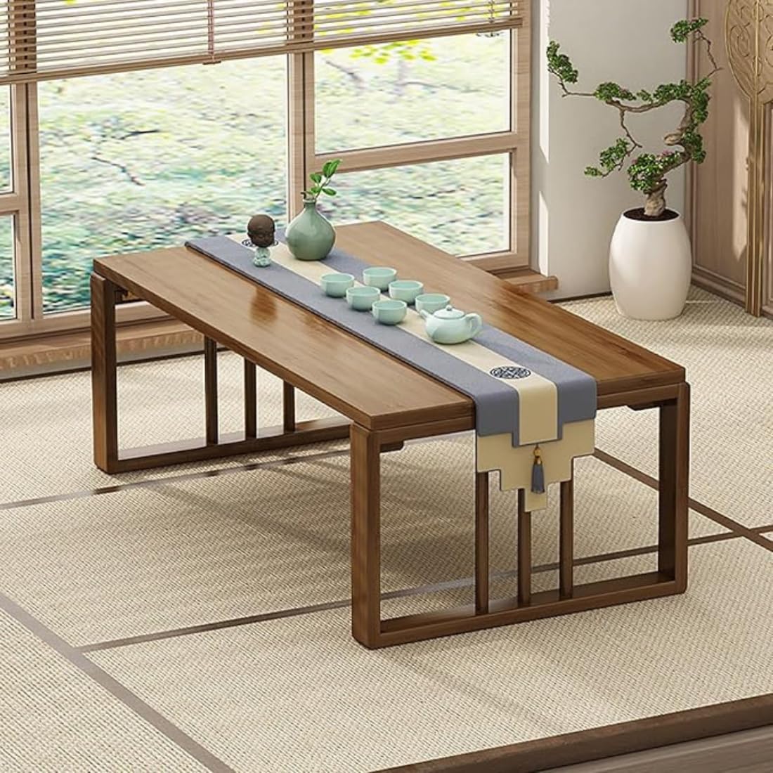 Wooden Expert Multifunctional Rectangle Wooden Tea Table, Folding Coffee Table, Wooden Low Table, Easy to Assemble, for Tea, Tatami Mat, Living Room, Dining Room, Bedroom, Kitchen (80 * 40 * 30Cm)
