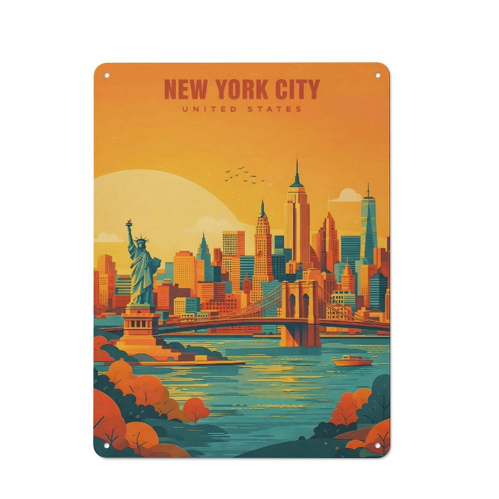 Junmoney Style-14 For Living Room Or Hallway, New York City Skyline Vintage Metal Sign 40X30cm, For Metal Sign Collectors, For Garage And Workshop Walls