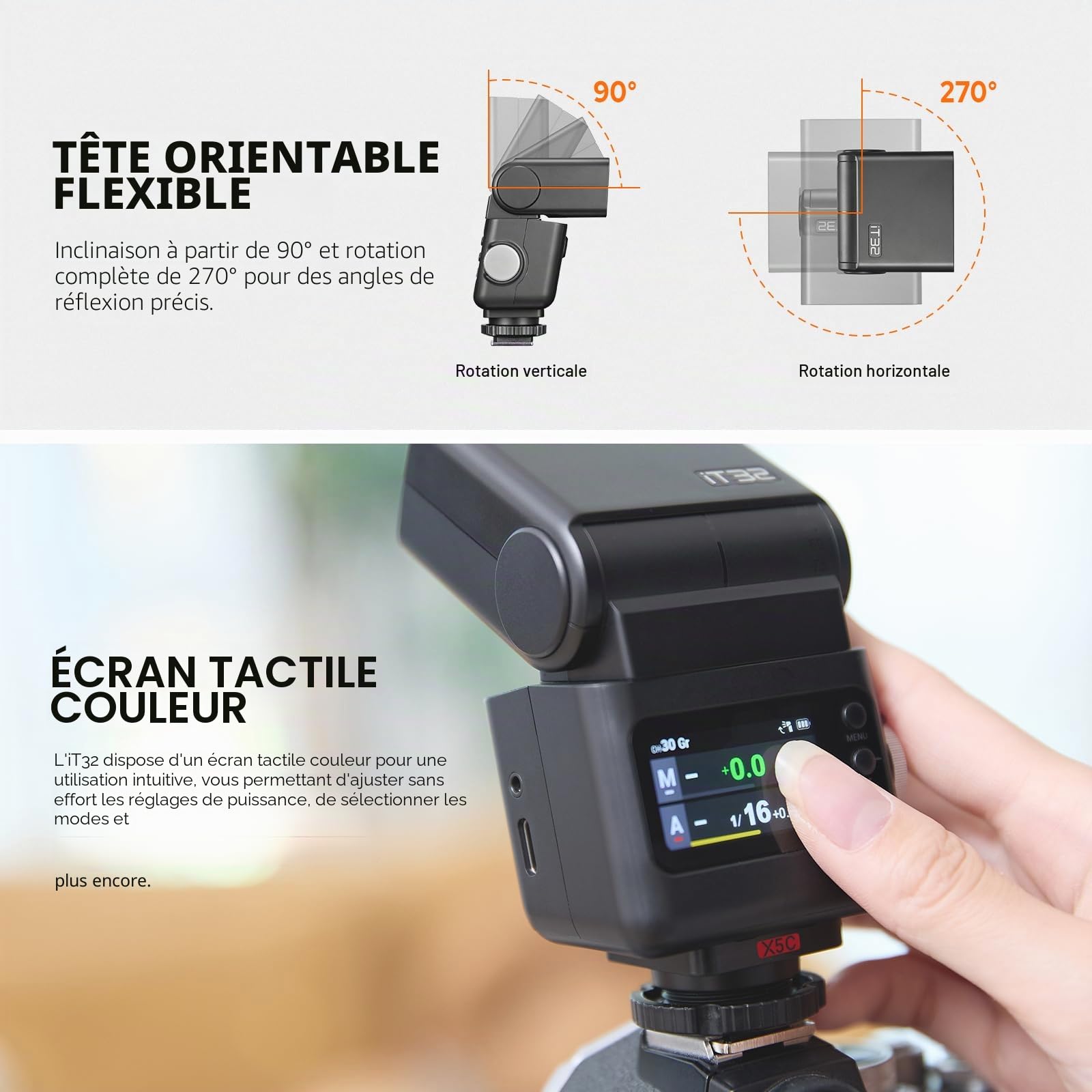 Godox iT32 TTL Flash avec Godox X5C Déclencheur pour Appareil Photo Canon, 2,4G HSS 1/8000s Flash, 510 Eclairs à Pleine Puissance, Écran Tactile, Récepteur et Diffuseur Intégré, Griffe Magnétique