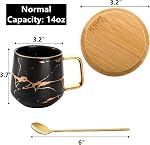 Peohud 2 Pack Porcelain Coffee Mugs Set, 14 OZ Marble Coffee Cups with Lid and Spoon, Large Gold Tea Mugs for Latte, Cappuccino, Americano, Coffee Mugs for Couple, Novelty Engagement Gift