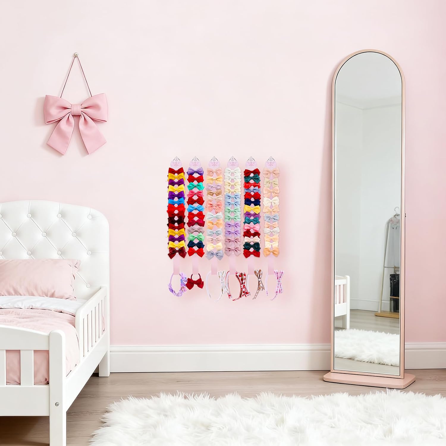 6PCS Girls Bows Organizer, Cute Hair Clip Holder Hairbands Storage Hanger Hair Accessories Hanging Decoration for Baby Room Wall