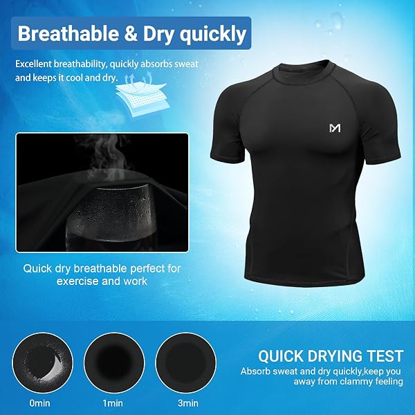 Camicie a compressione da uomo a maniche corte T-shirt da allenamento atletico Cool Dry Sport primo strato da corsa Magliette Top Nero - 5