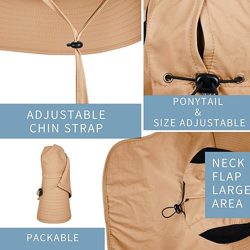Miniatura 3 de Sombrero de sol para hombres y mujeres con solapa para el cuello, protección UV UPF 50+, sombreros de pesca para senderismo, sombrero de ala ancha