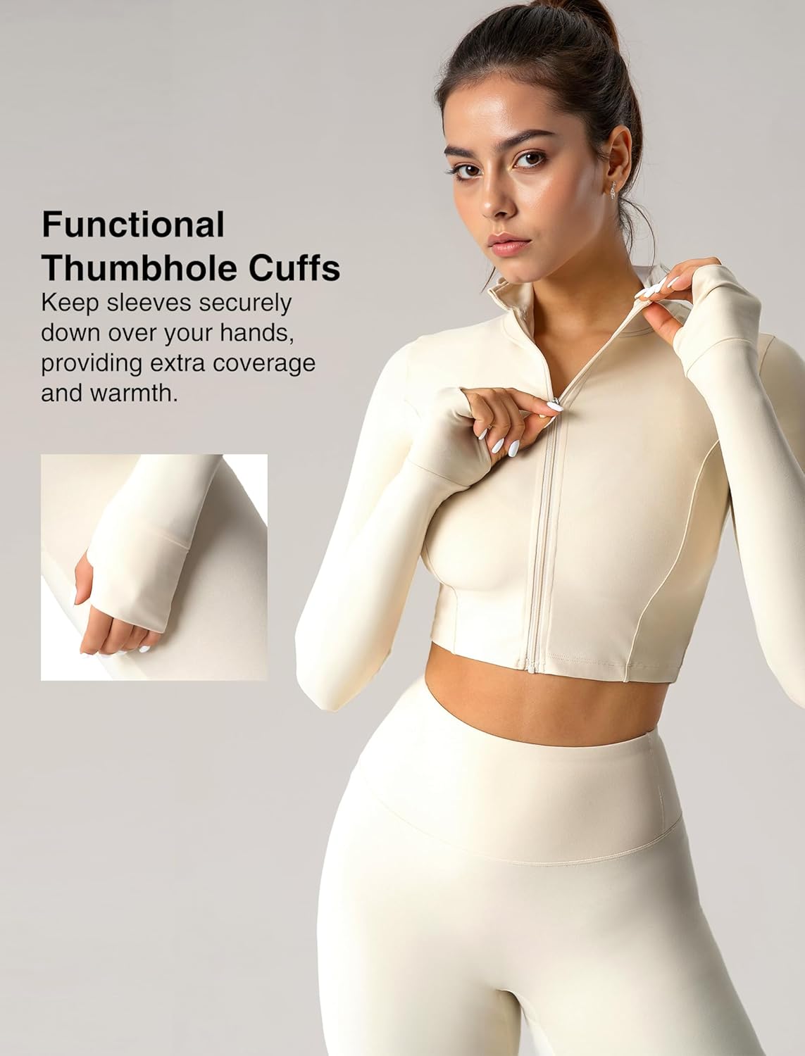 Yvette Women's Athletic Full Zip Workout Jacket with Thumb Holes Running Yoga Slim Fit Cropped Jacket