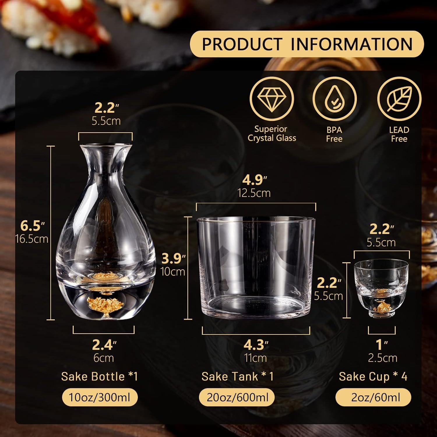 Amazon.co.jp: DUJUST 酒セット 4個セット クリスタル酒グラス 24K金箔