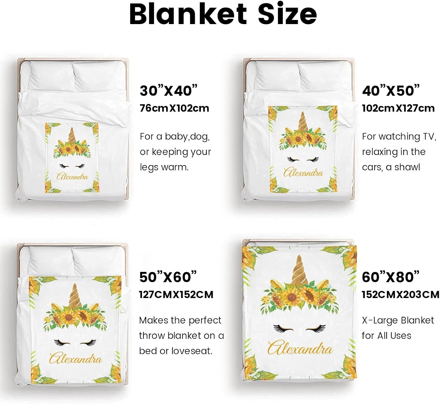 Personalized Floral Unicorn Blanket with Name Custom Baby Blanket for Girls Personalized Baby Gifts Soft Warm Blanket for Nursery Swaddling Receiving - 60x80in