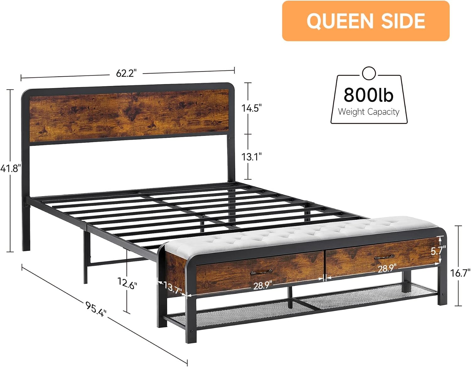 Dimensions and weight capacity of Alkmaar Queen Size Platform Bed Frame