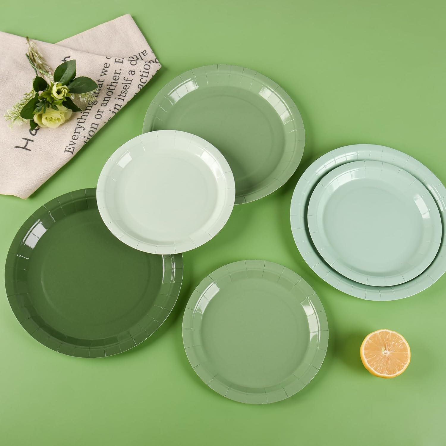 Sage Green Party Plates Gradient Colors Paper Plate 7 Inch 9 Inch Disposable Round Dinner Dessert Plates Set for Birthday Wedding Bridal Baby Shower Christmas Party Supplies (96, Sage Green) - Image 3