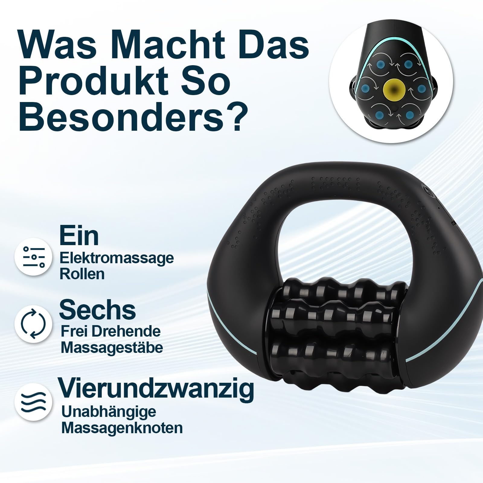 Massageroller Elektrisch Handmassagegerät,mit 3 Geschwindigkeitsstufen, 1200mAh Akku Massagegerät für Tiefengewebsmassage, Tragbarer Rollmassagegerät für Muskeln & Ganzkörperentspannung