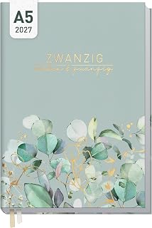 Häfft® Business-Timer Kalender 2027 A5 Wochenplaner "Minty Leaves" | 1 Woche 2 Seiten, Buchkalender Terminplaner im Stunden- & Halb-Stunden-Takt mit Goldprägung und abwischbarem Hardcover