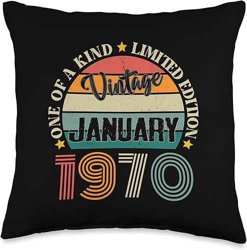 54 Year Old Vintage January 1970 54th Birthday Retro Throw Pillow, 16x16, Multicolor