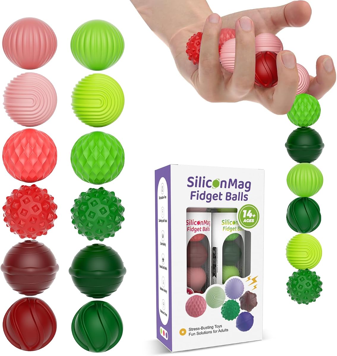 Bolas Fidget magnéticas, paquete de 12 juguetes sensoriales de silicona para adultos y adolescentes