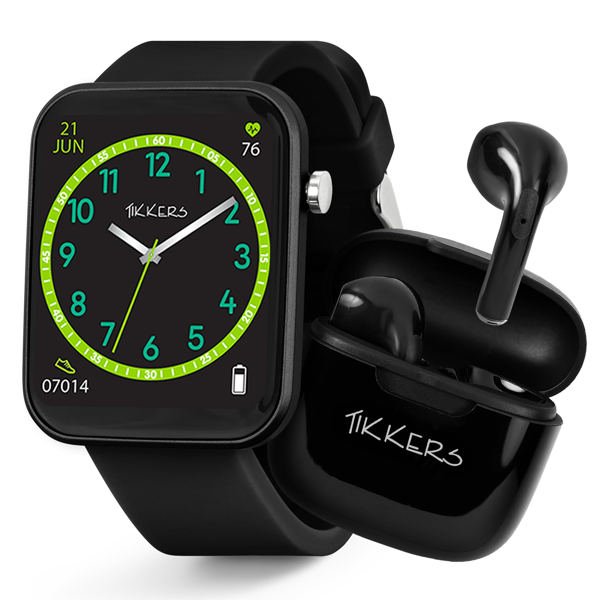 Tikkers Smart Series 13 - Czarny silikonowy pasek Smart Watch & Earbuds Set TKS13-0032-SET